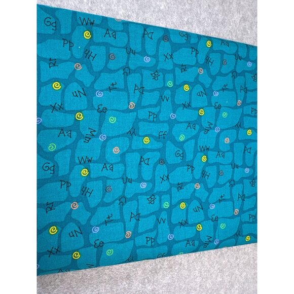 Alphabet Letters Cotton Fabric Half Yard Blue Quirky Typography Design - Picture 7 of 7